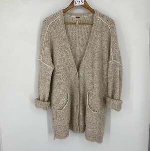 Free People Boucle Cardi Duster Sweater Oatmeal Alpaca Blend Medium Cozy
